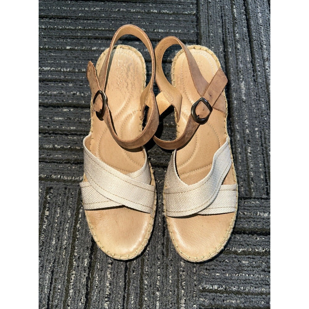 WOMENS BORN F64002 PAYETTE Wedge Sandals Size 10Natural Leather Espadrille w2116